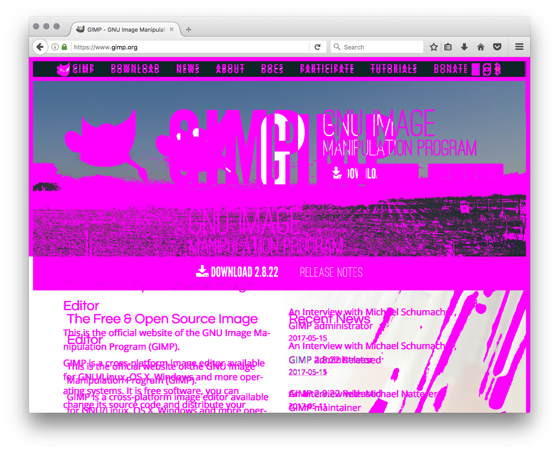 Visual diff of gimp.org.
