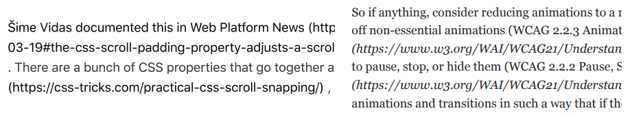 Print views from two popular web design websites.