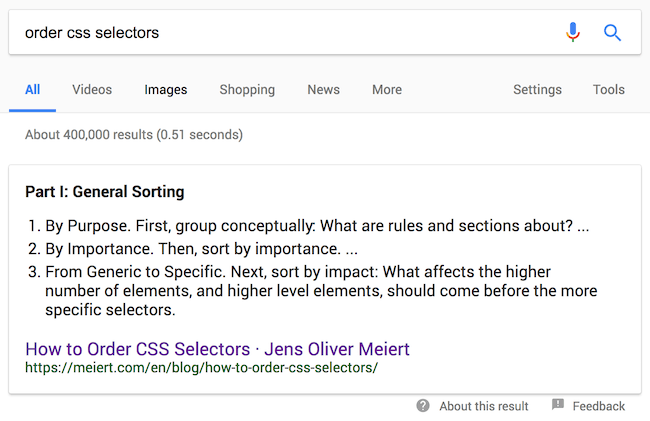 How to order CSS selectors.
