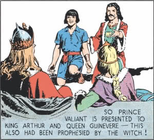 So Prince Valiant is presented to King Arthur and Queen Guinevere—this also had been prophesied by the witch!