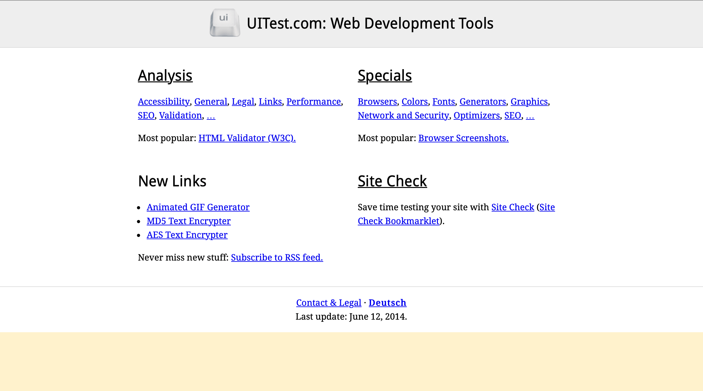 Screenshot of UITest.com.