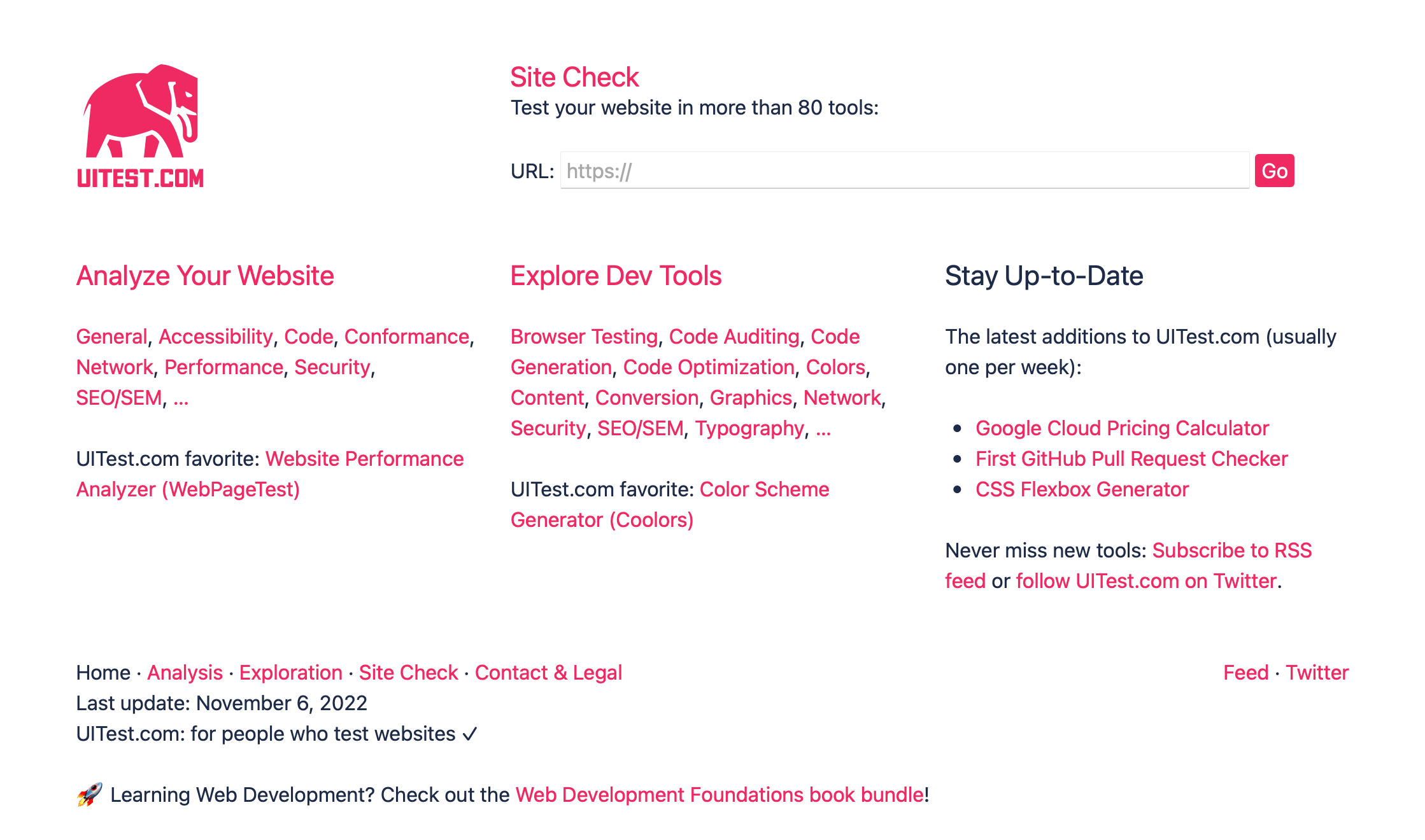 Screenshot of UITest.com.