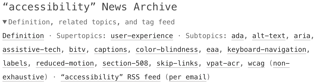 Screenshot of related topics for accessibility.