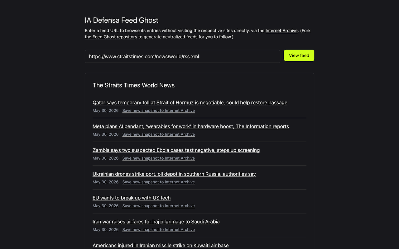Screenshot of Feed Ghost in action.