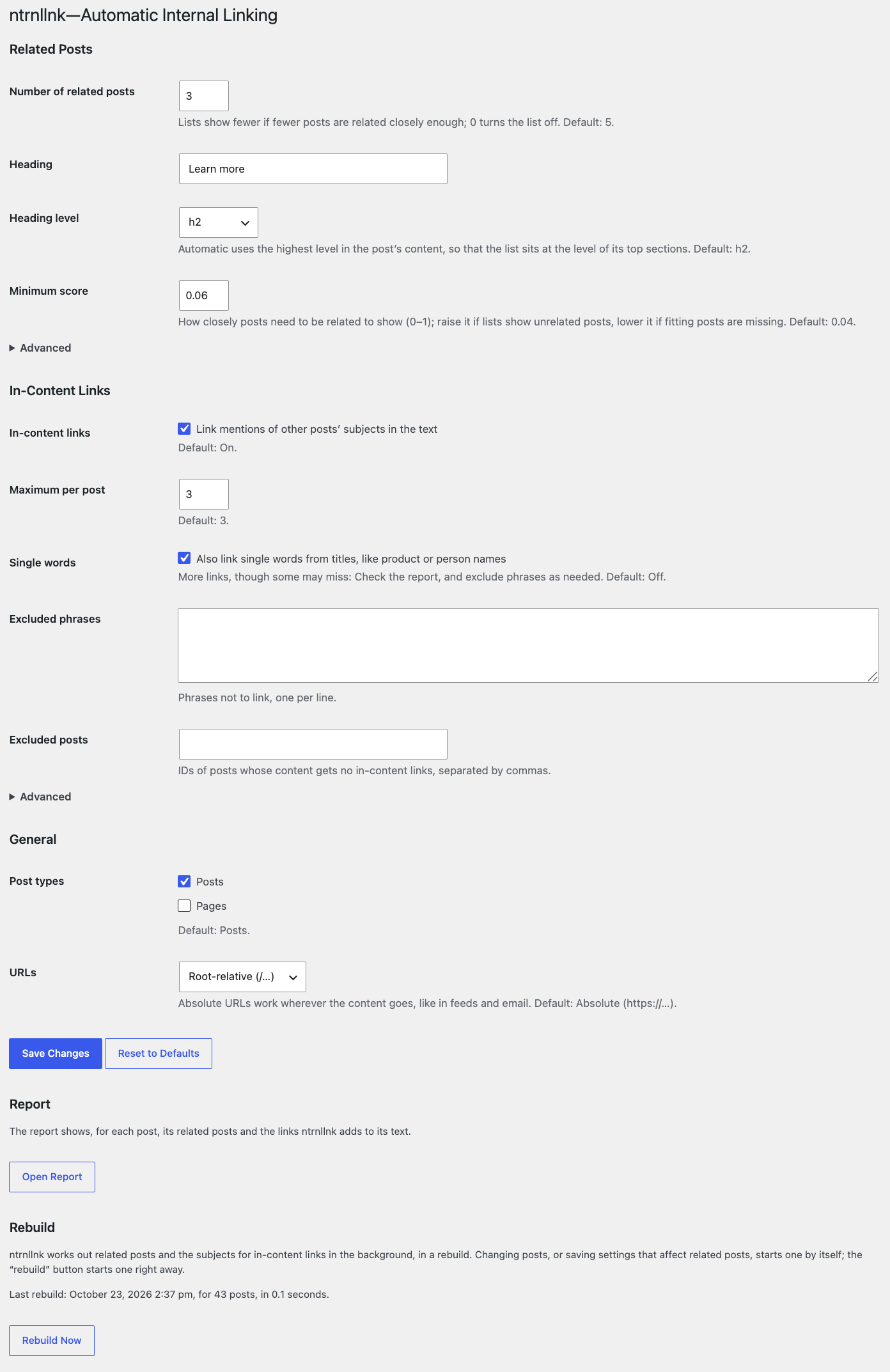 Screenshot of ntrnllnk settings.
